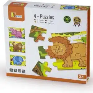 Puzzels wilde dieren 4 puzzels in doos