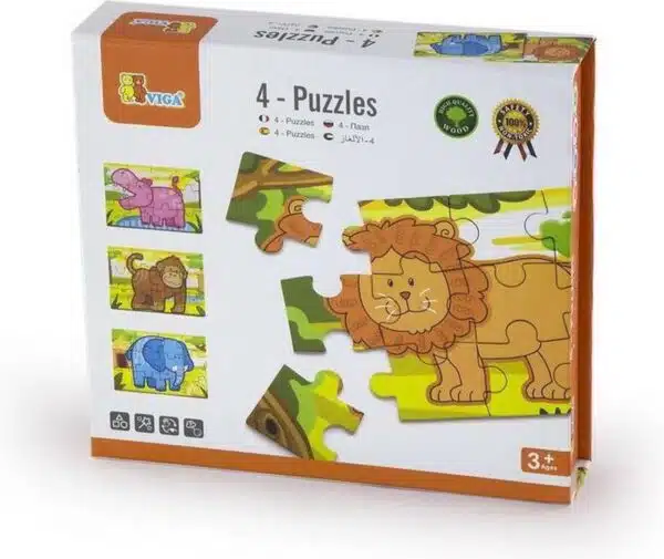 Puzzels wilde dieren 4 puzzels in doos