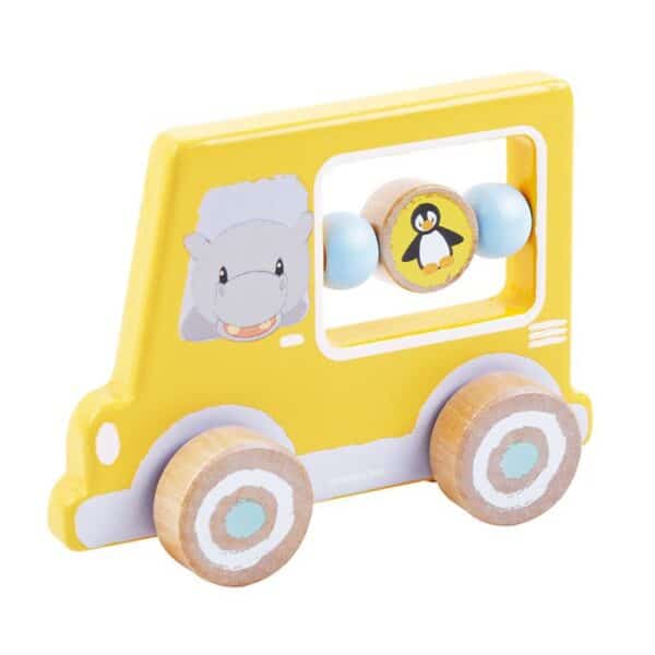 Voiture d'activité jaune avec un hippopotame
